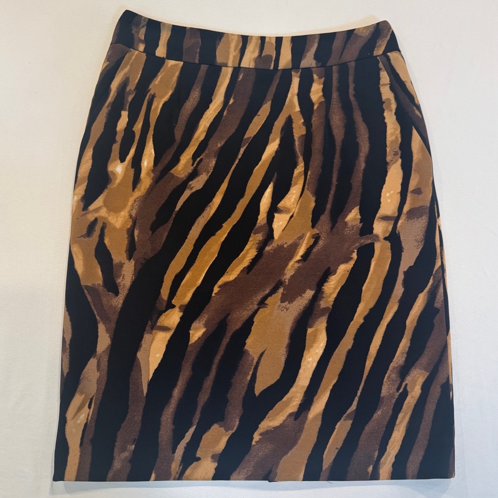 Vintage 90s Y2K Brown & Black Animal Tiger Print Pencil Skirt, Office Siren, S